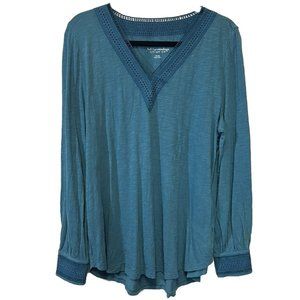Soft Surroundings Women's Tunic Top XL Blue Stretch V Neck Cotton Modal Solid